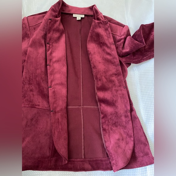 db( Dressbarn) Womens Blazer Jacket Maroon Hook Closure Soft Fit/Flare, M - Picture 16 of 16